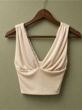 Champagne Draped V-Neck Crop Top